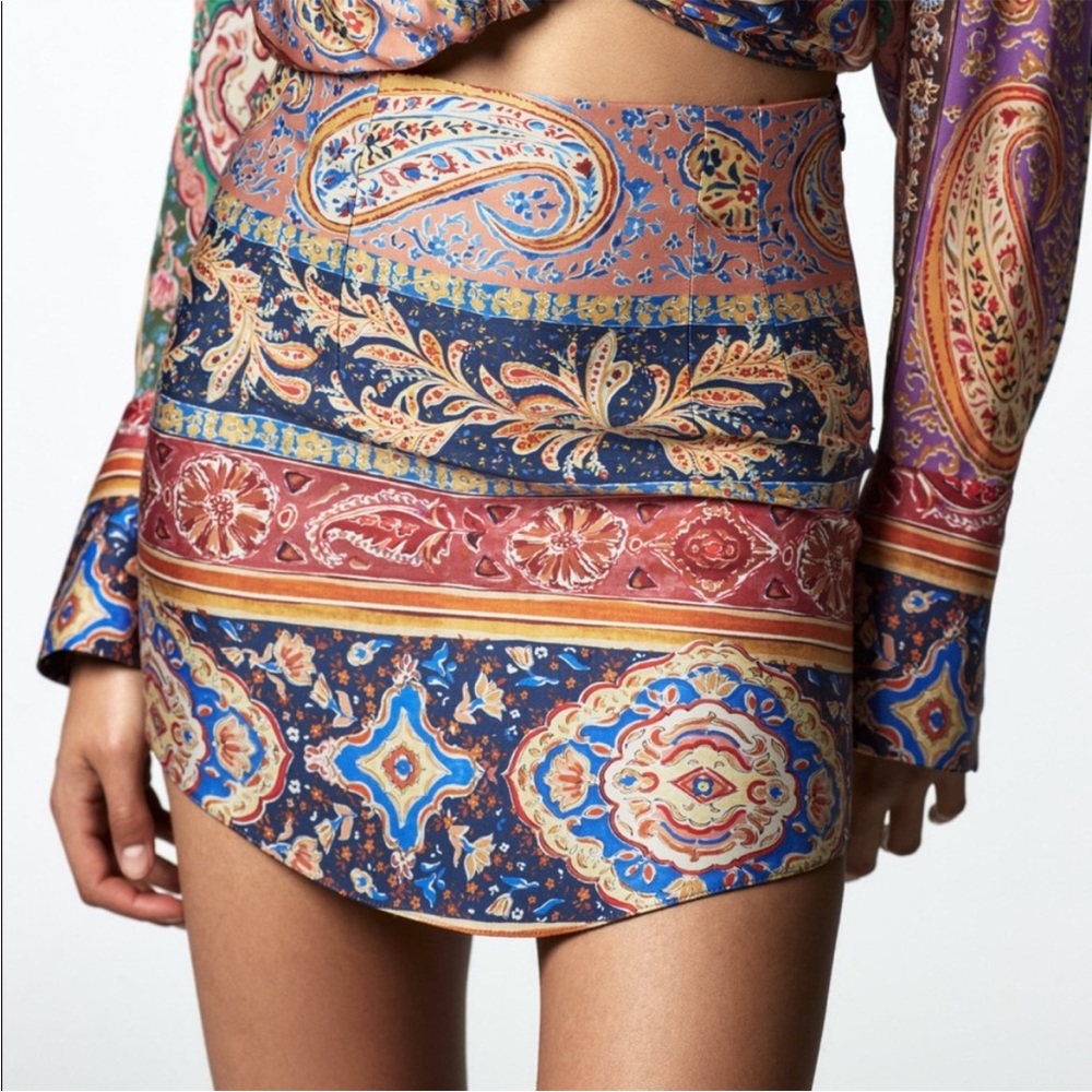 Zara Multicolor Paisley Mini Skirt
